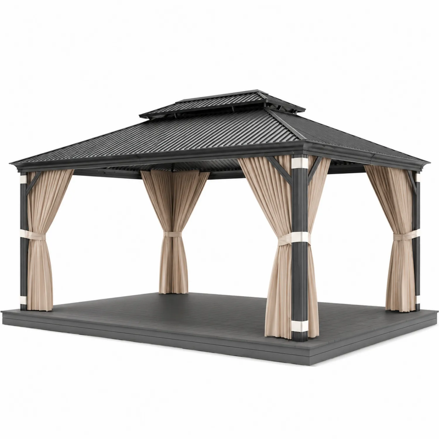 Gazebo in Metallo con Tetto e Tende in Poliestere 400x300 cm Antracite/Beige
