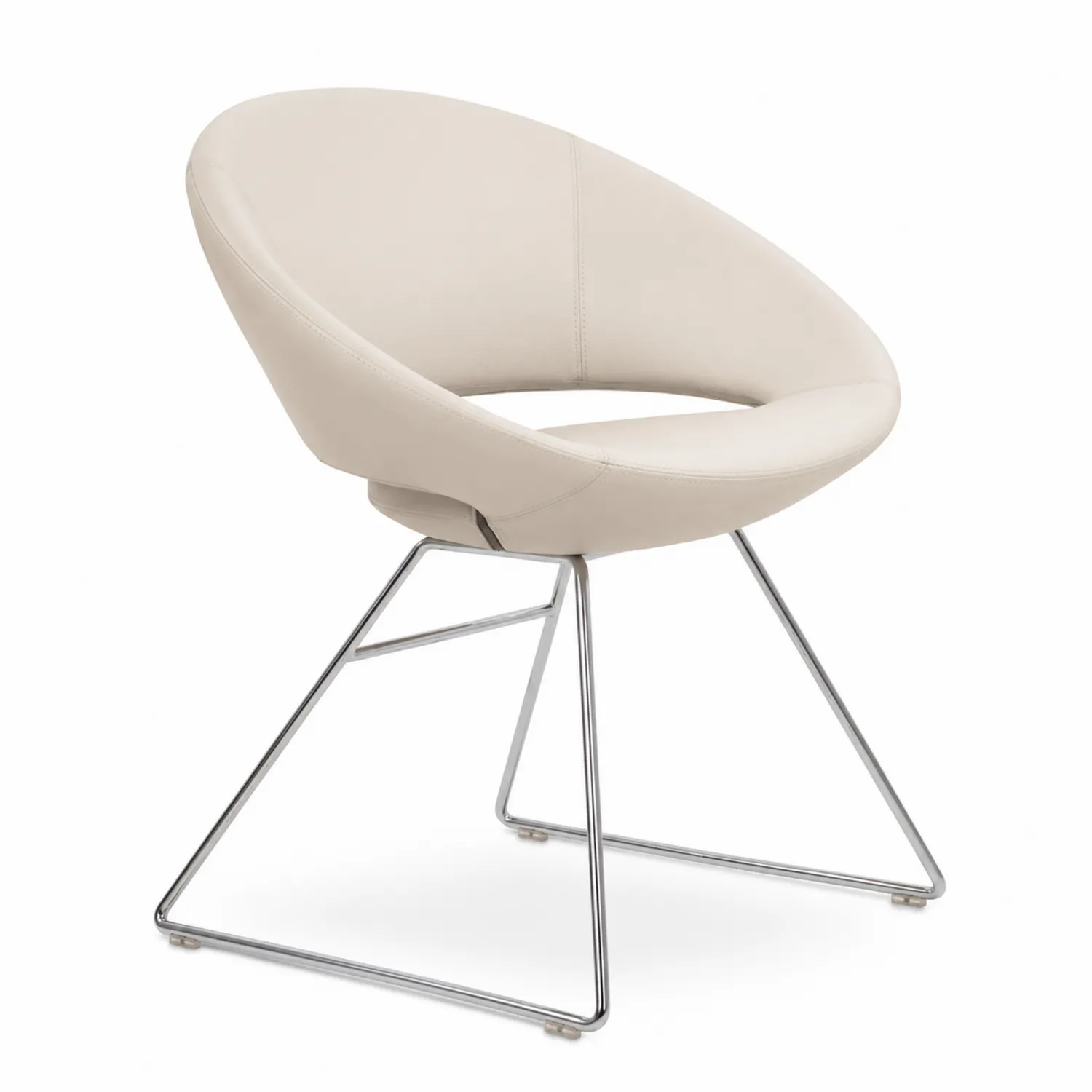Sedia in Pelle Sintetica Beige con Base in Metallo Cromato