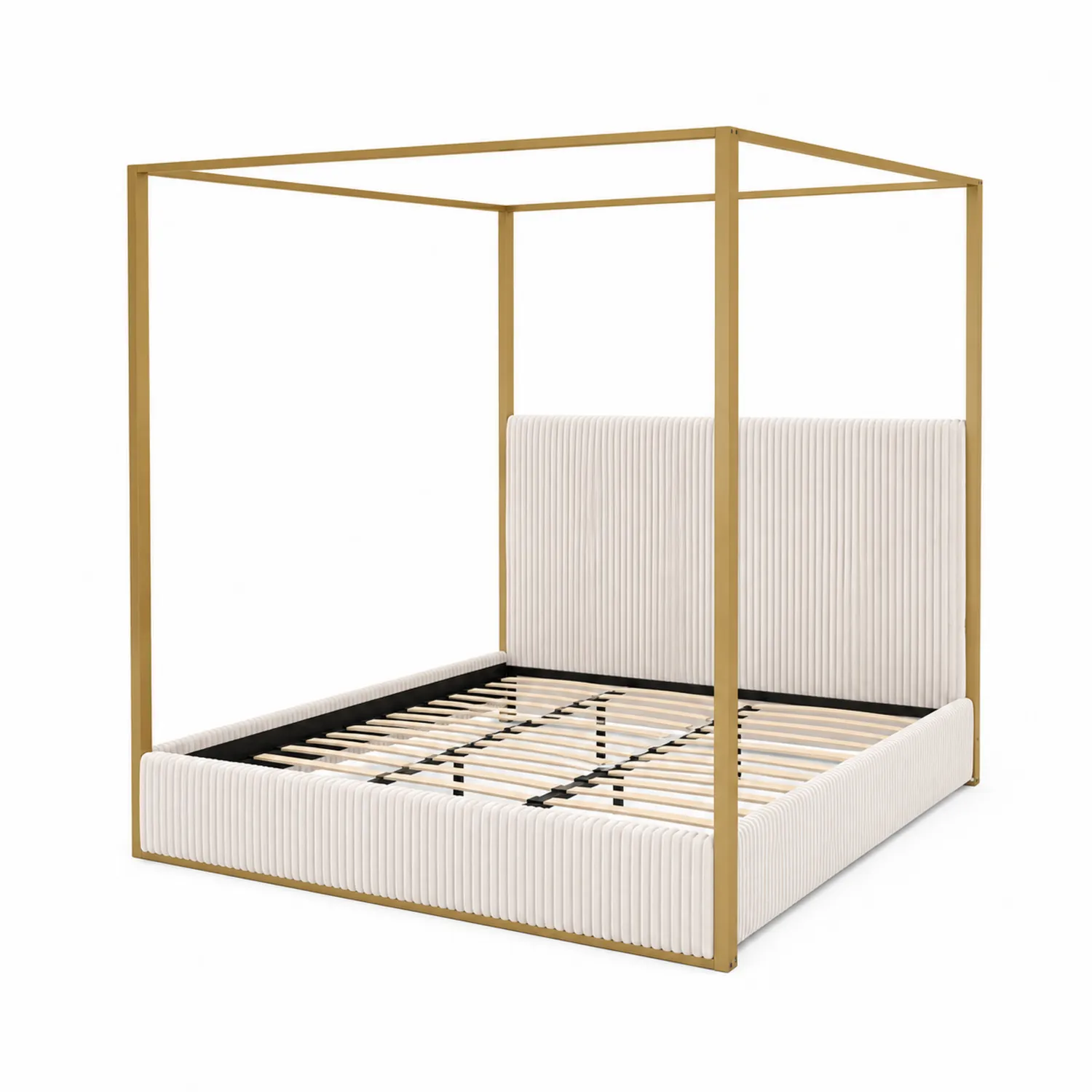 Letto a Baldacchino con Struttura in Metallo e Rivestimento in Tessuto