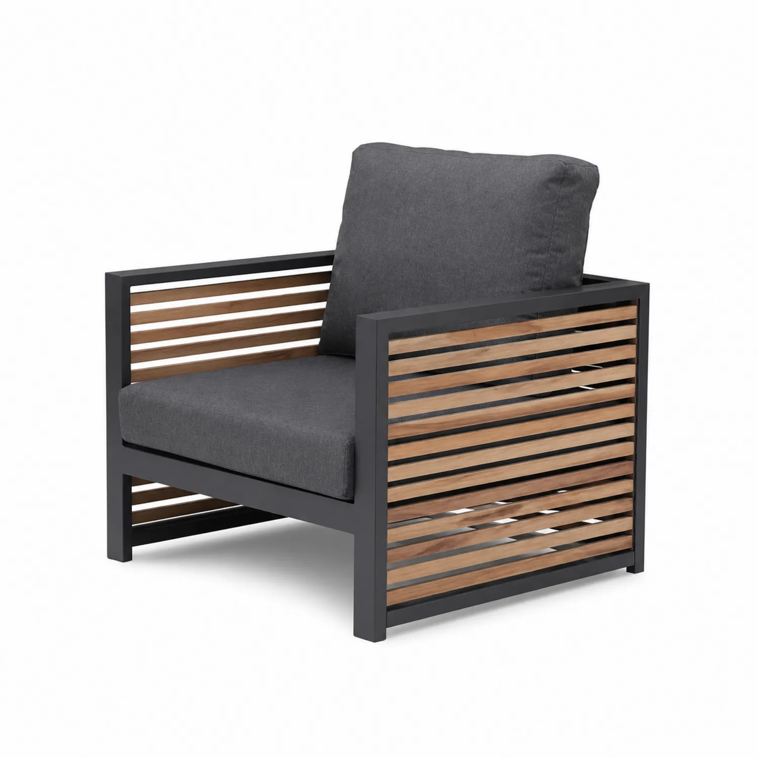 Poltrona da Esterno in Alluminio e Teak con Cuscini in Poliestere