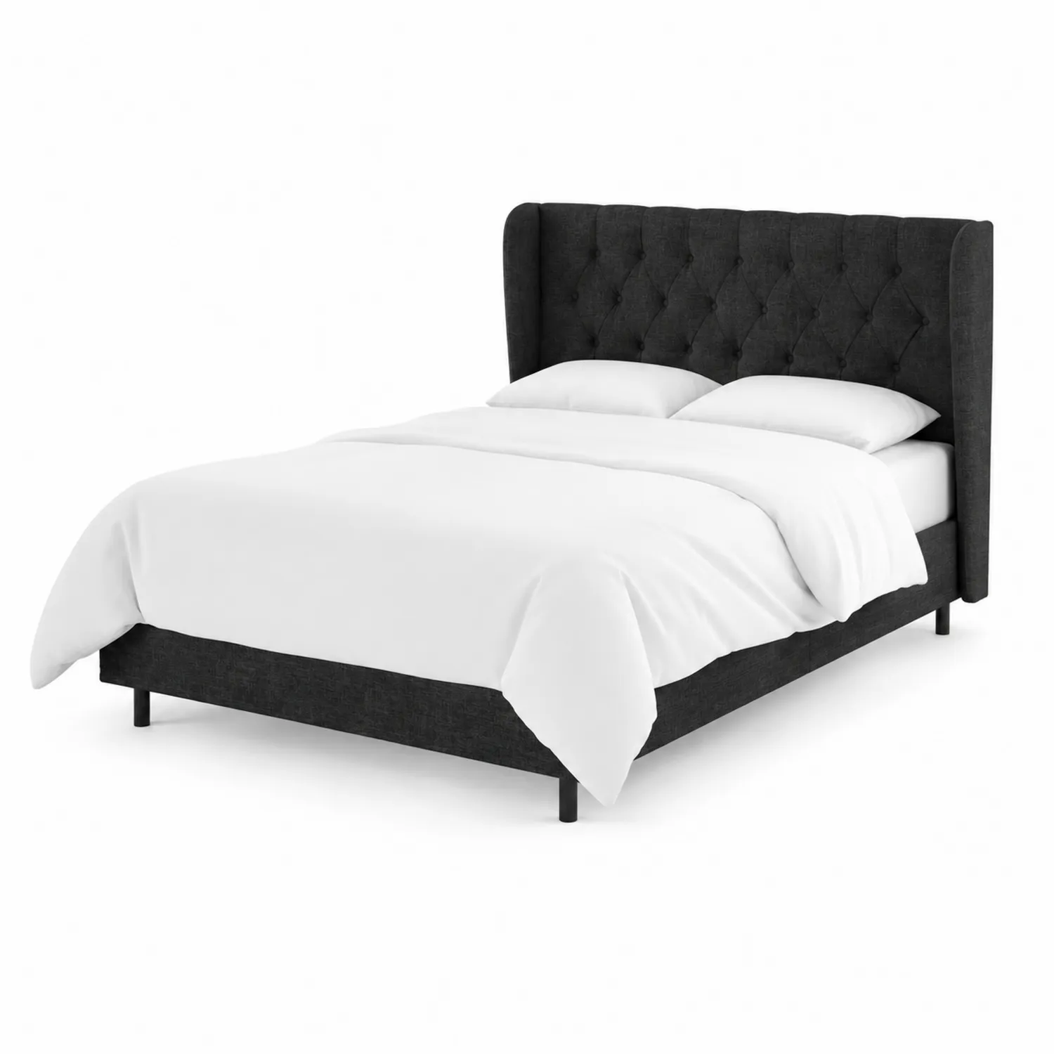 Letto matrimoniale in legno e tessuto antracite 160x200 cm