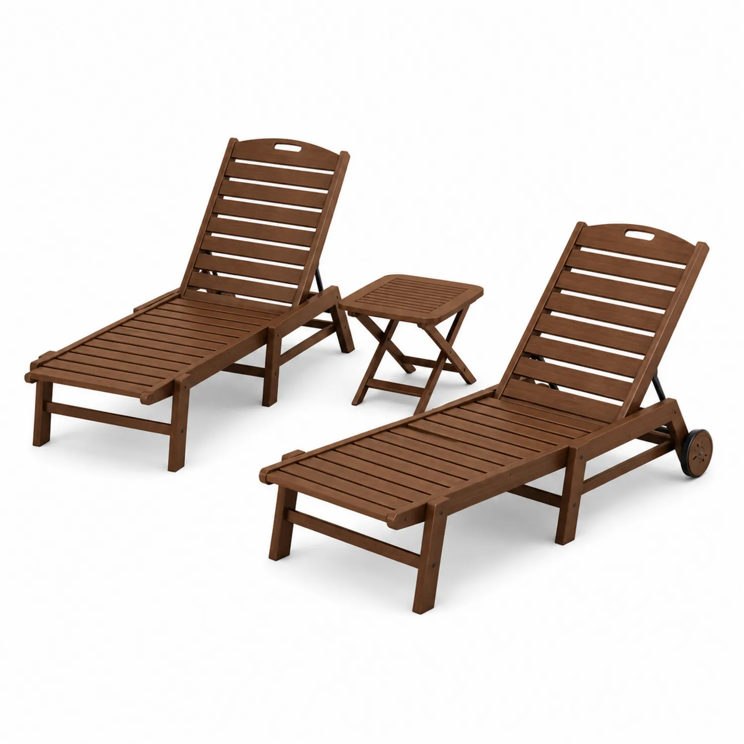 Set Lettini in Legno di Acacia Marrone con Tavolino Pieghevole