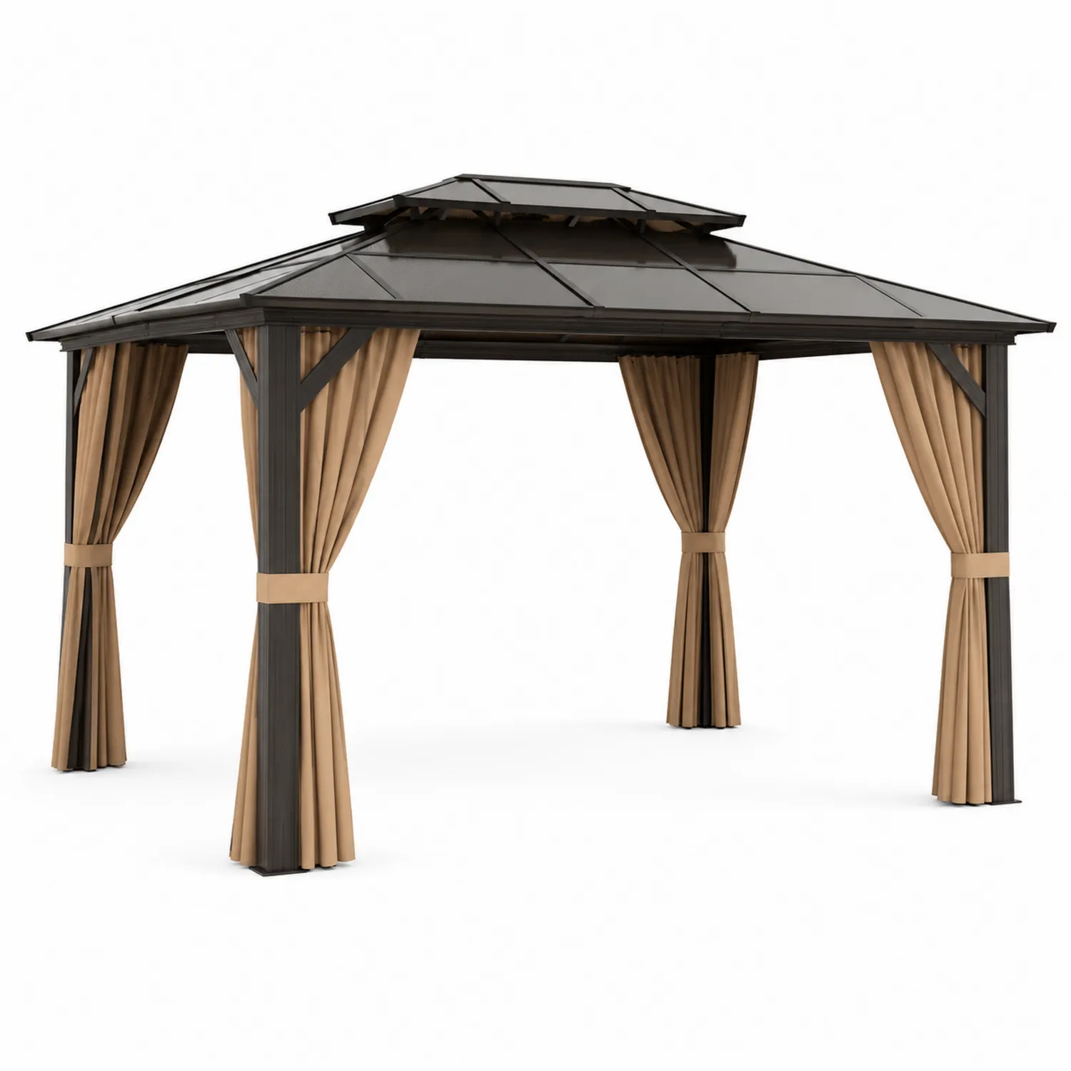 Gazebo da Esterno in Alluminio e Policarbonato con Tende in Poliestere