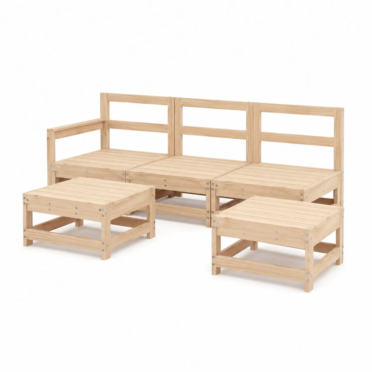 Set mobili da giardino modulari in legno pino naturale