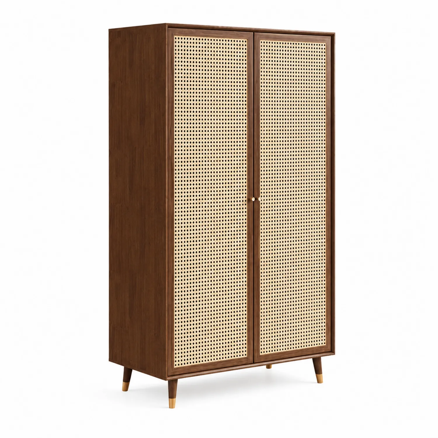 Armadio a Due Ante in Legno e Rattan Intrecciato 180x80x50 cm