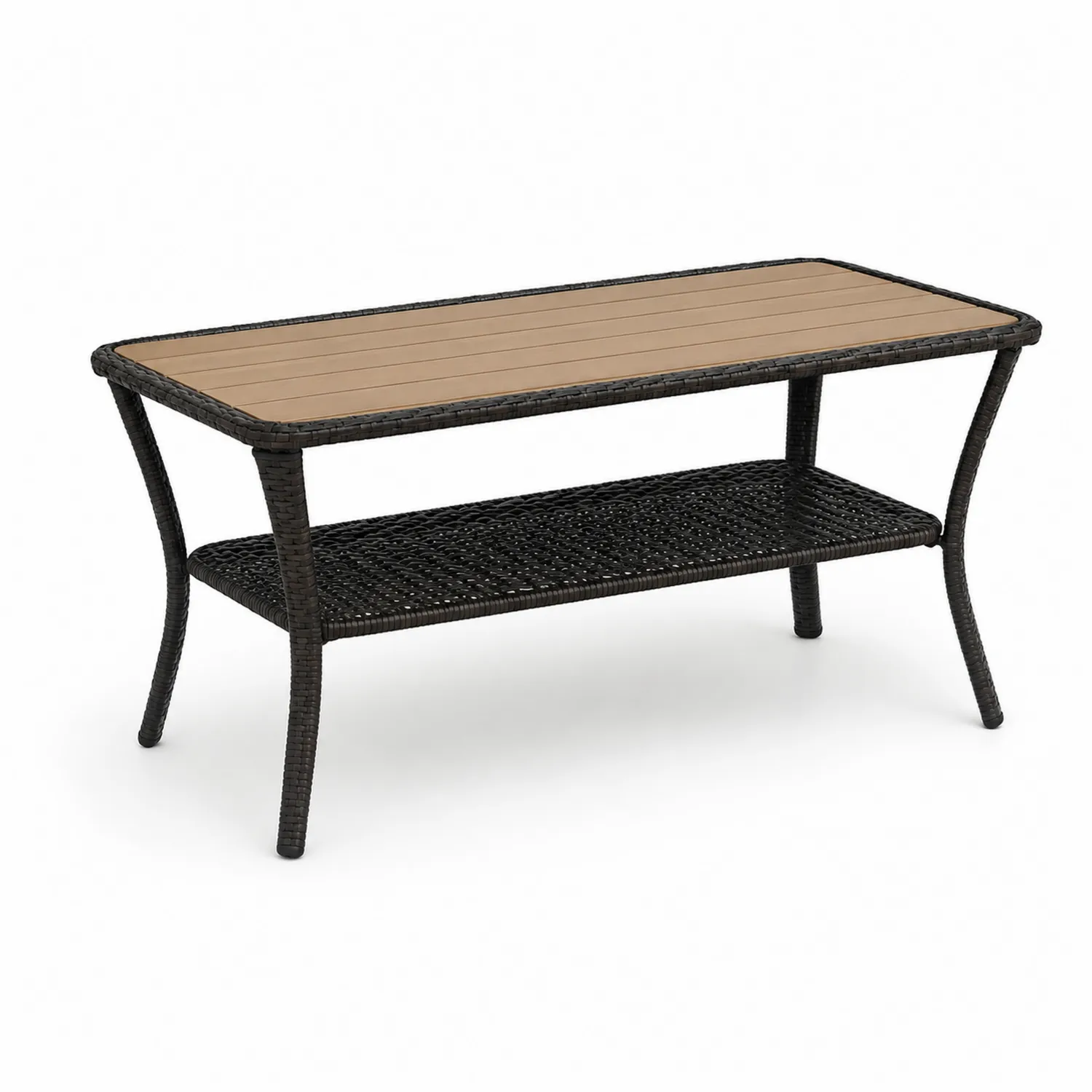 Tavolino da Giardino in Polyrattan e Legno Composito Nero e Marrone