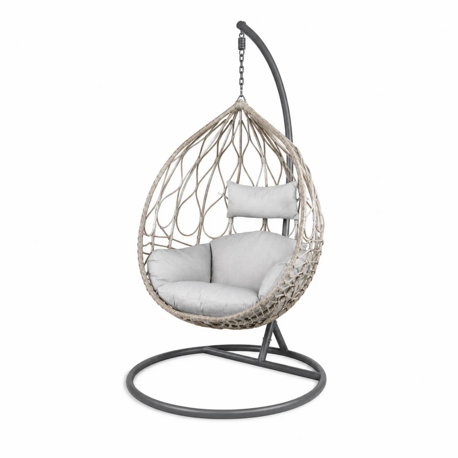 Poltrona sospesa in rattan sintetico e acciaio grigio