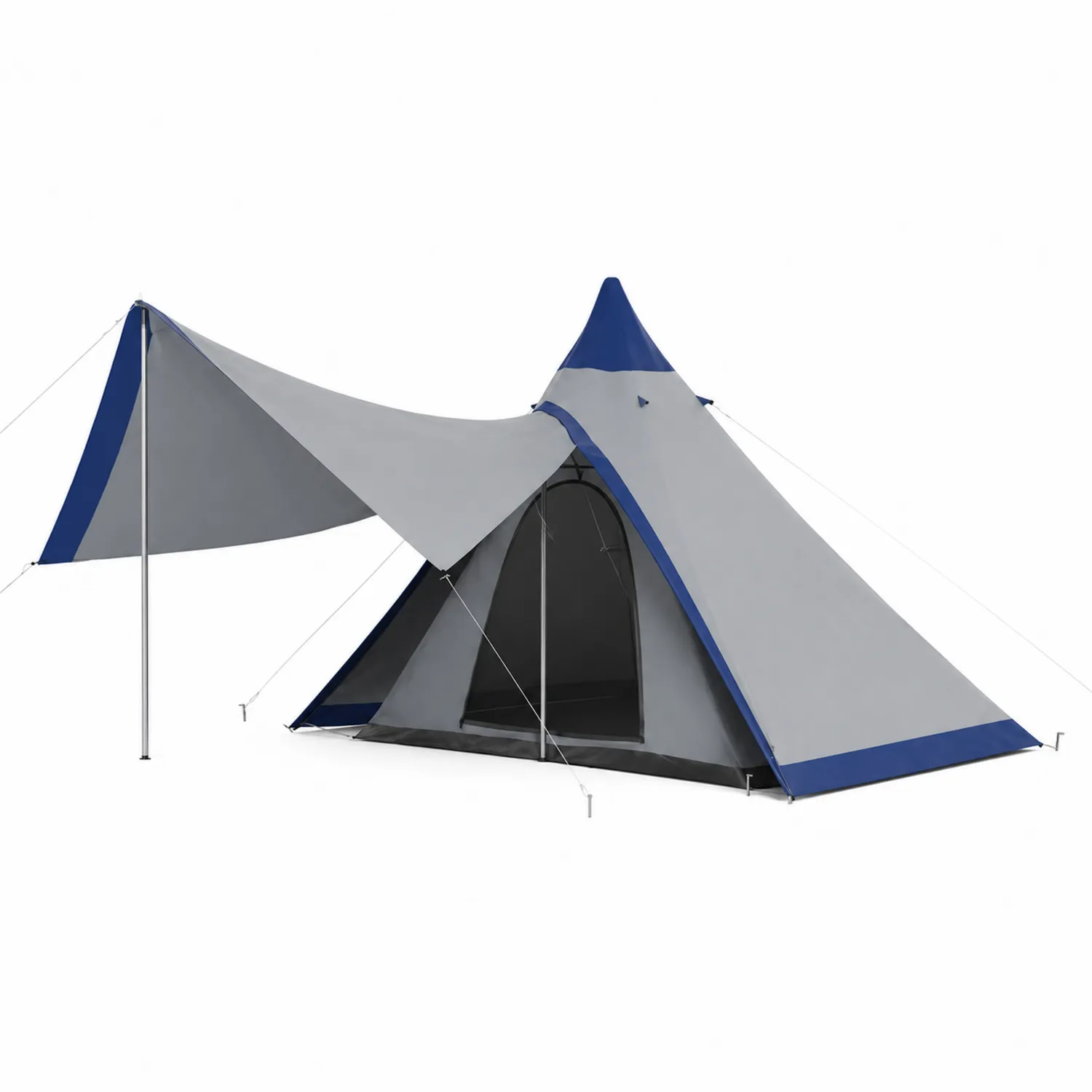 Tenda a piramide campeggio poliestere blu/grigio 400 x 250 cm
