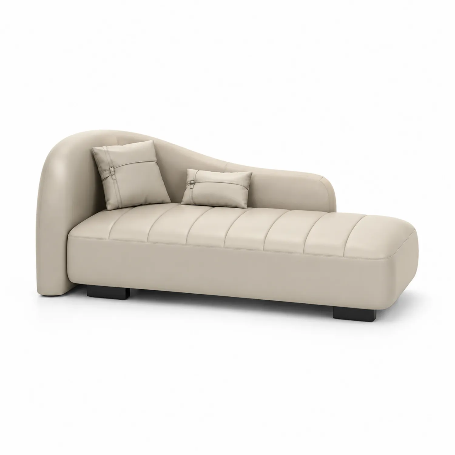 Chaise Longue in Pelle Sintetica Beige con Cuscini