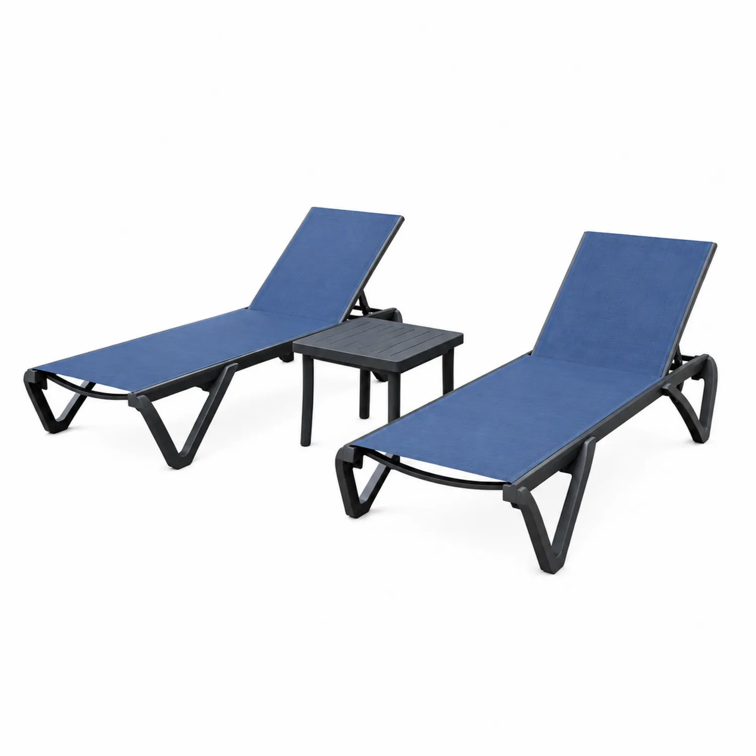 Set Lettini Prendisole da Esterno in Alluminio e Textilene Blu