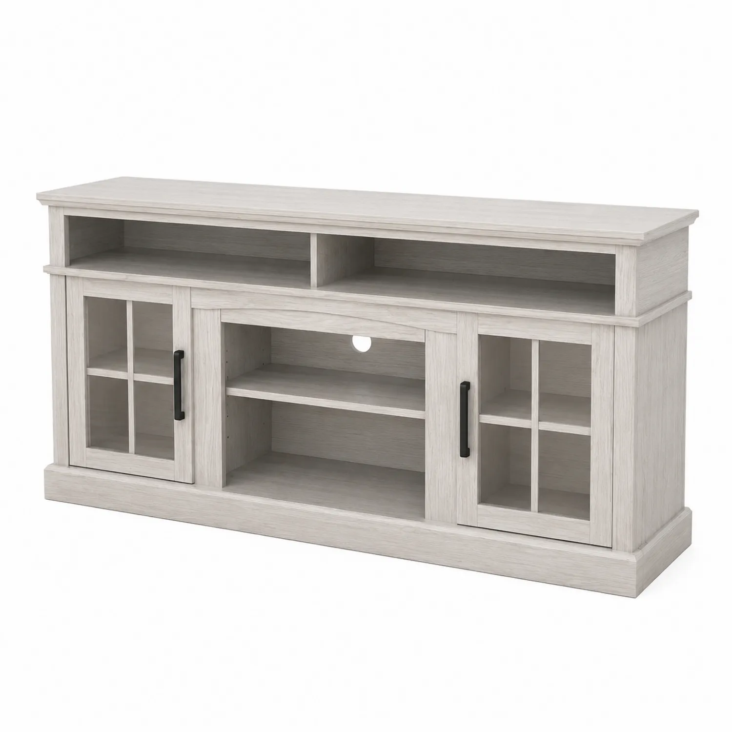 Mobile TV in Legno Composito con Ante in Vetro Temperato, 150x40x70 cm, Bianco