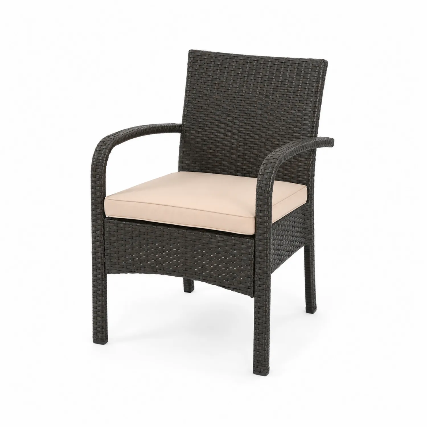 Sedia da giardino in rattan sintetico con cuscino, Nero e Beige