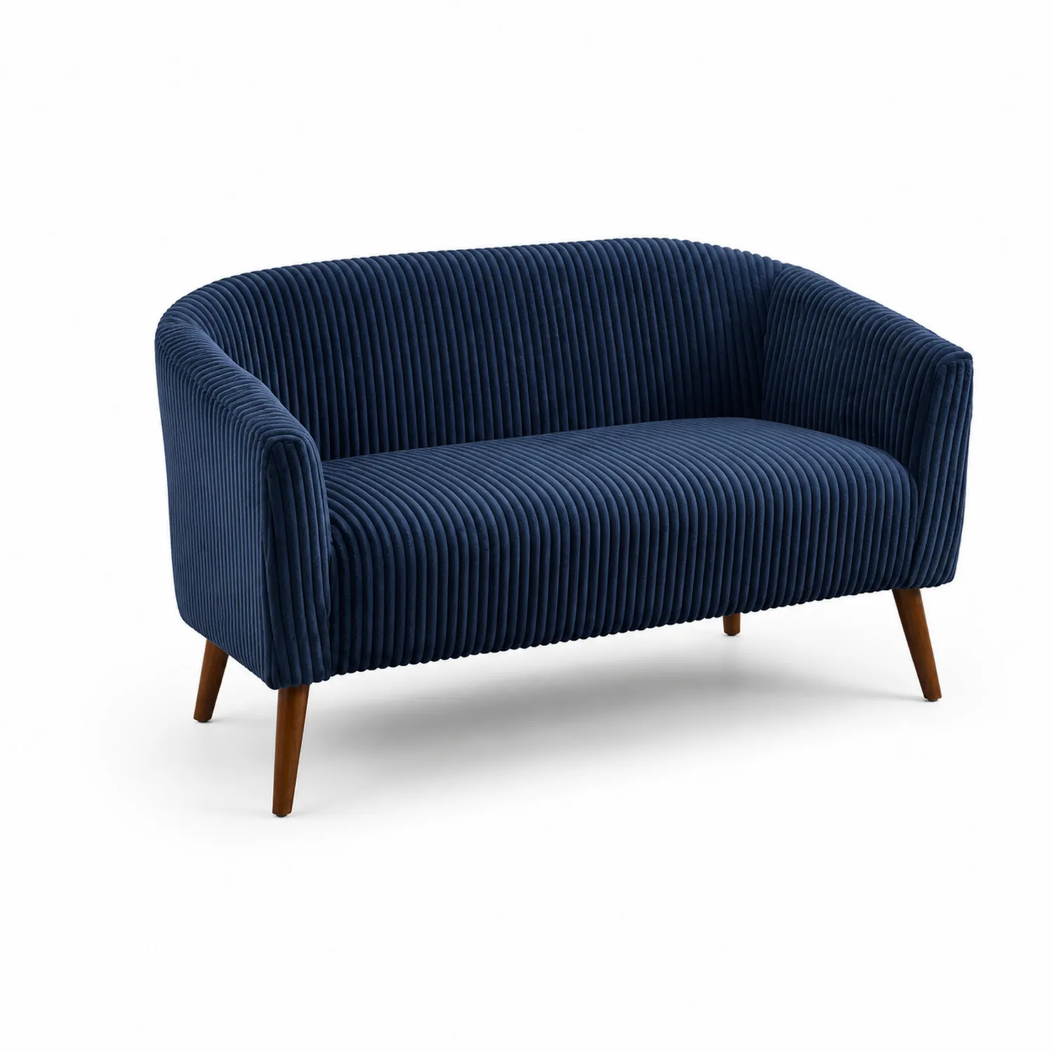 Divano Loveseat in velluto a coste blu con gambe in legno