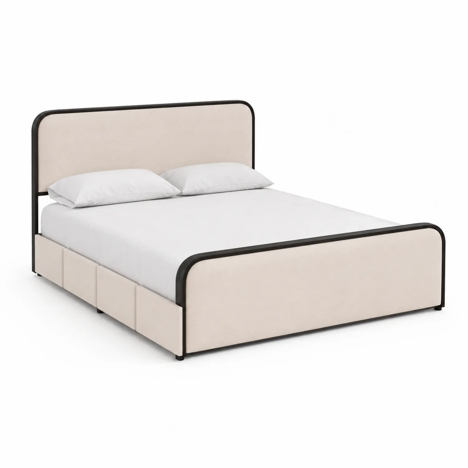 Letto matrimoniale in velluto beige con struttura in metallo 200x160 cm
