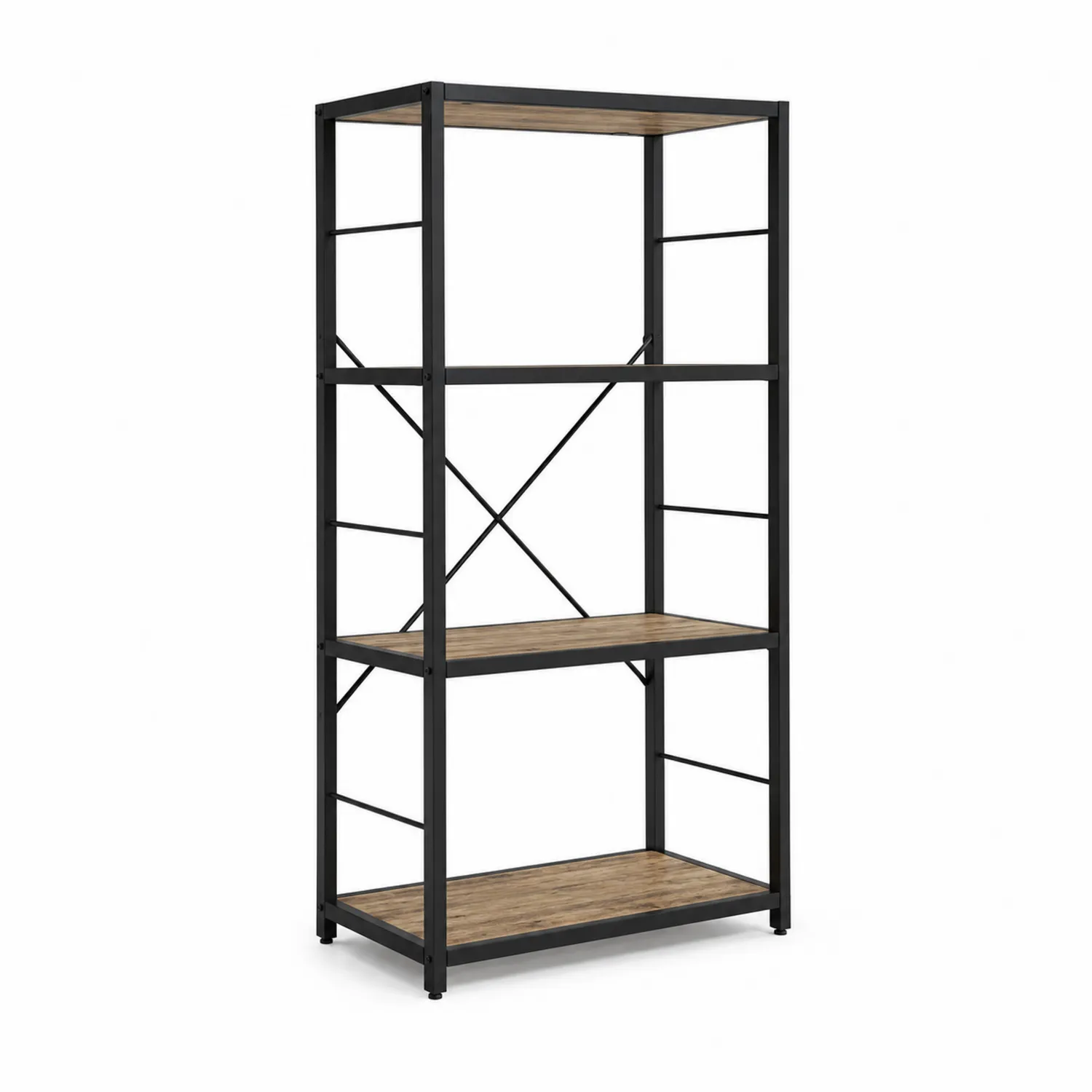 Scaffale Metallo Nero con Ripiani in MDF Finitura Legno
