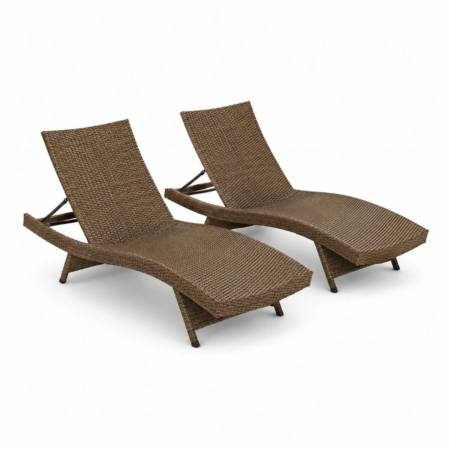 Set di 2 Lettini Prendisole in Rattan Sintetico Marrone