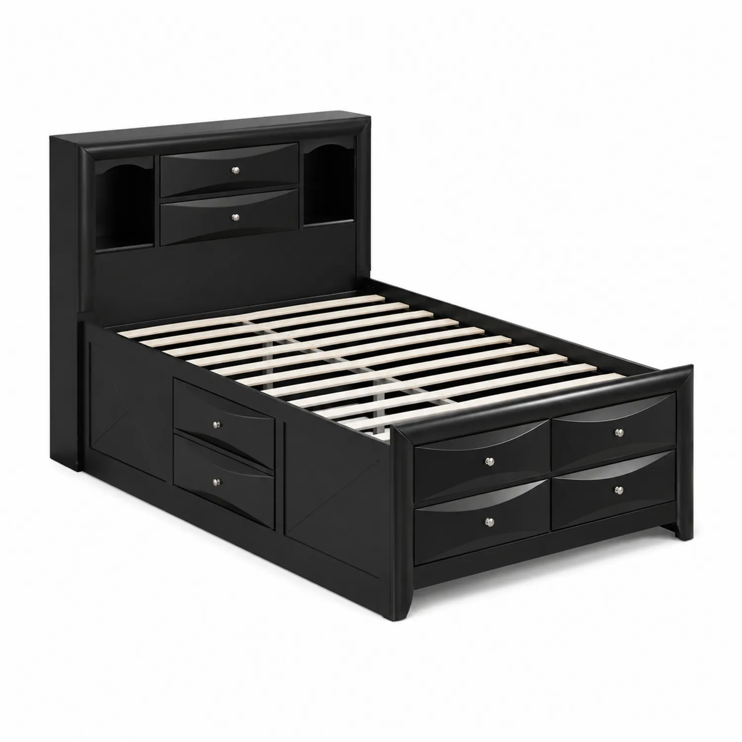 Letto in Legno con Cassetti Nero 200x160 cm