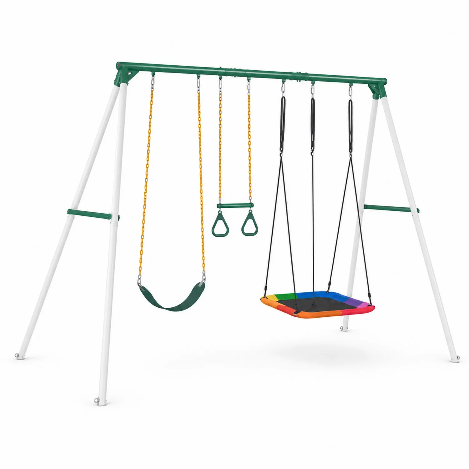Set altalena in acciaio con sedili in plastica PE multicolore