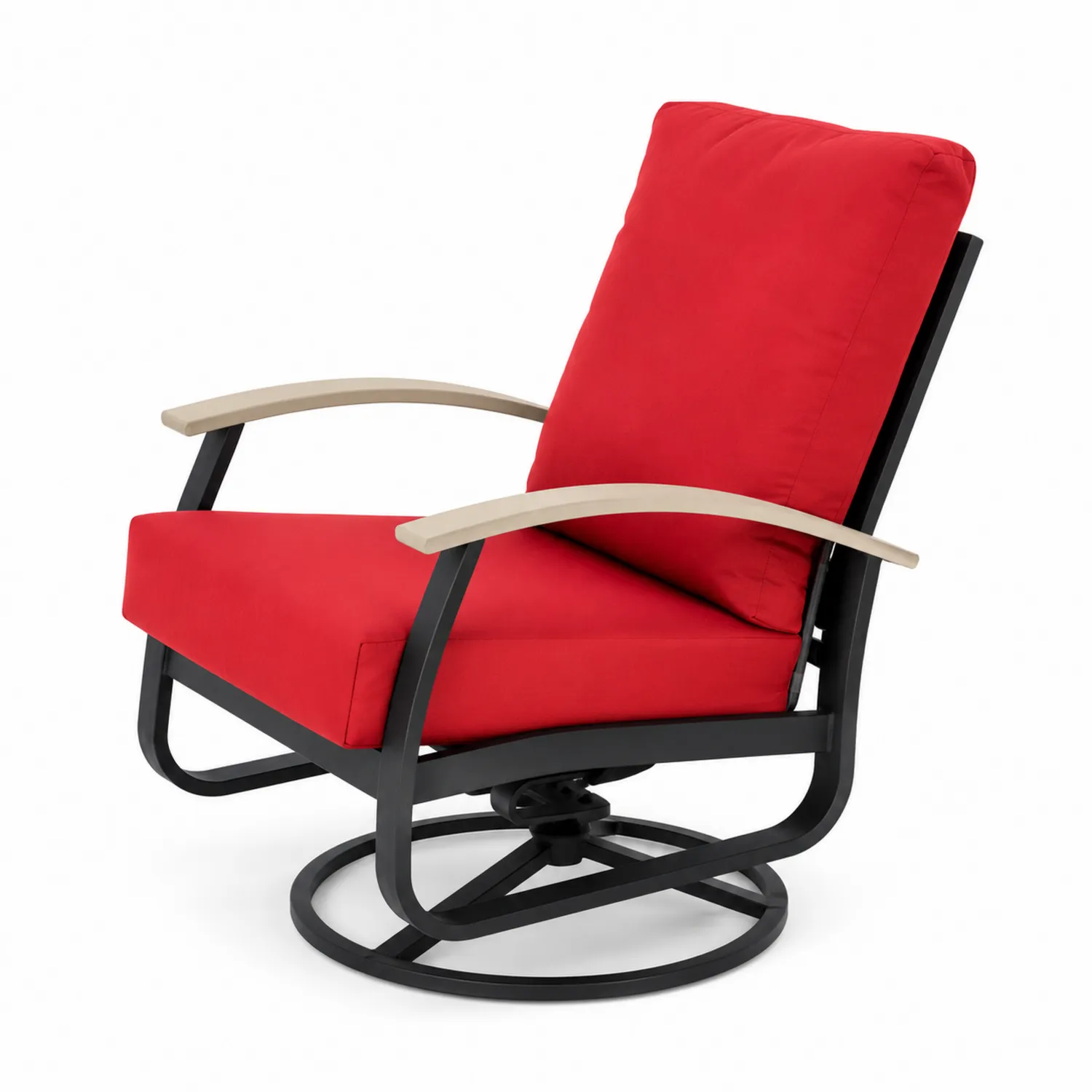 Poltrona in metallo con cuscino in tessuto rosso