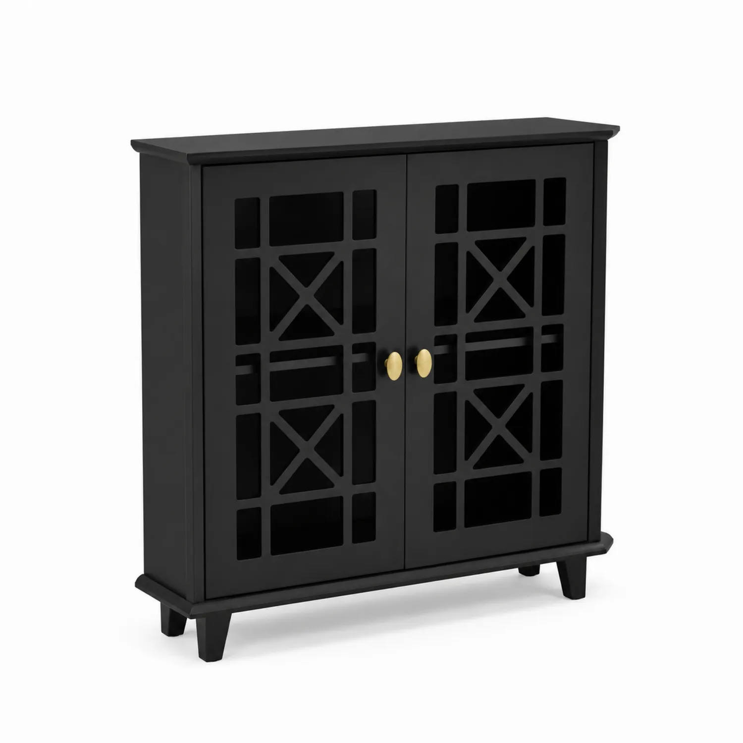 Credenza nera in legno MDF con maniglie in ottone 80x90x30 cm