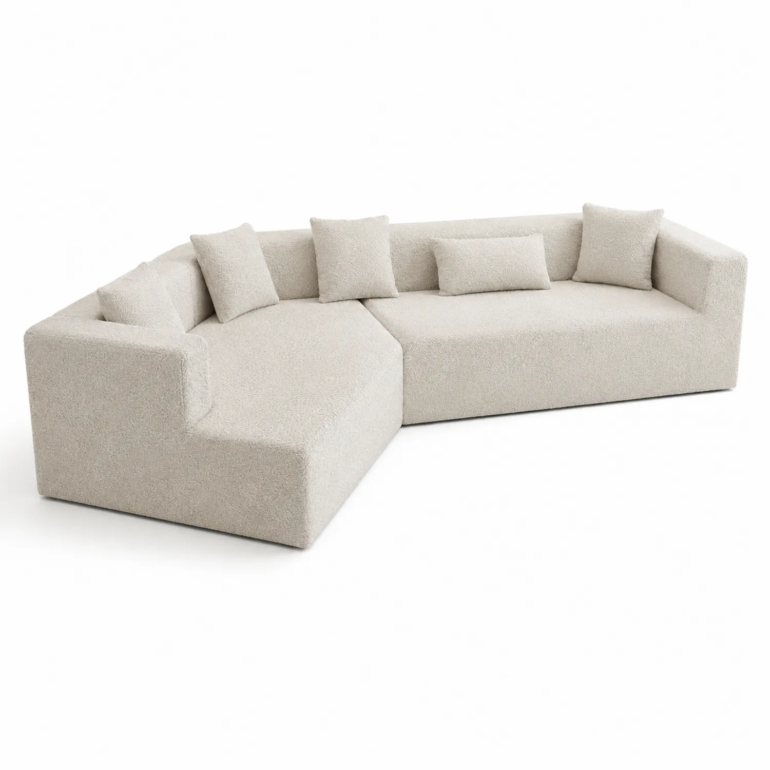 Divano modulare in tessuto bouclé beige a forma di L