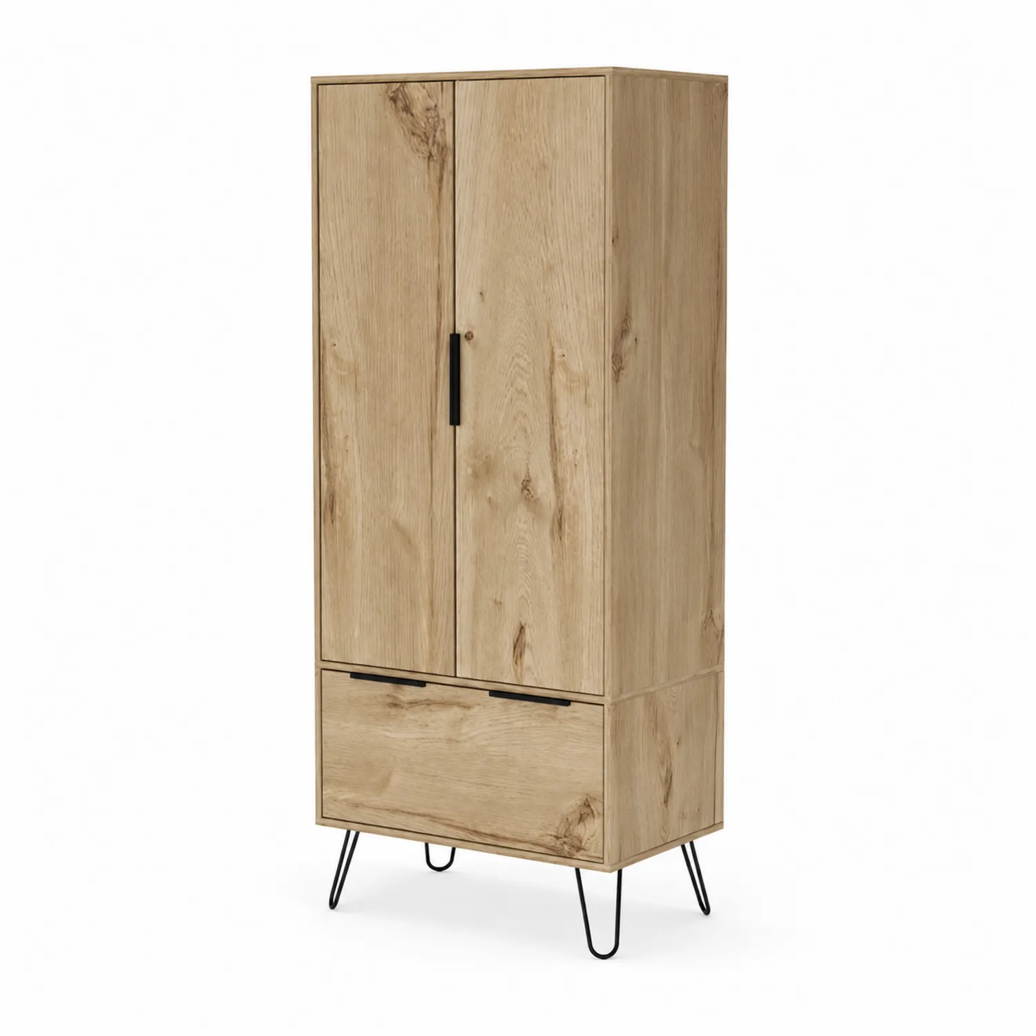 Armadio in Rovere con Ante e Cassetto, 190x80x40 cm