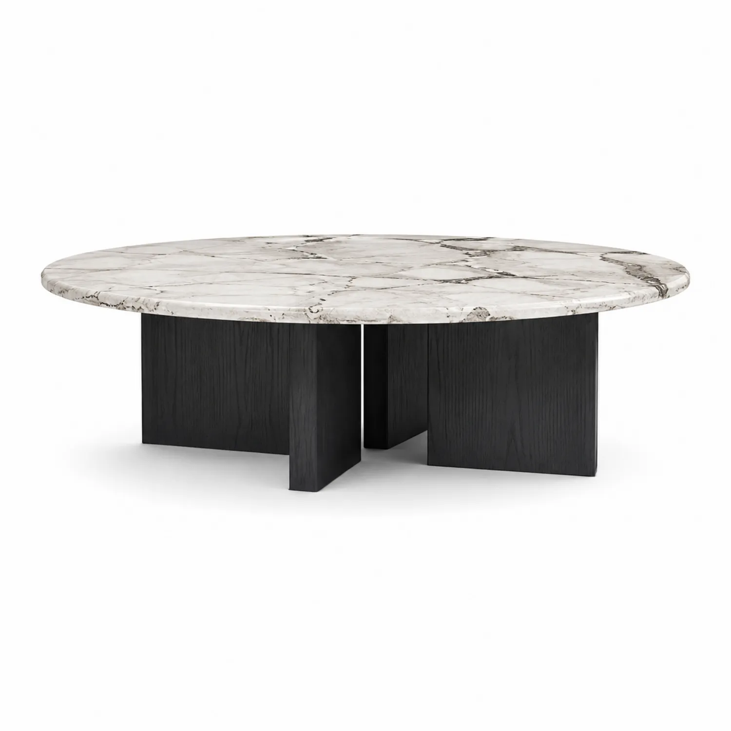 Tavolino rotondo in marmo con base in legno