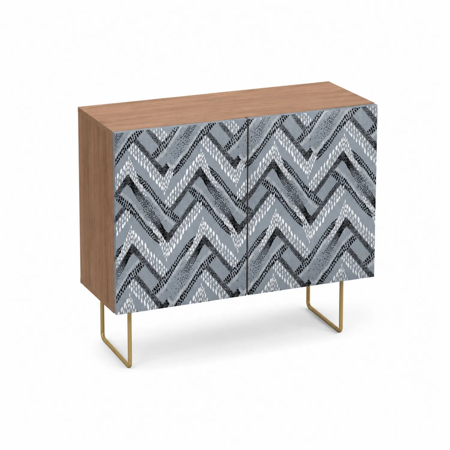 Credenza rettangolare in legno e metallo con pattern zigzag