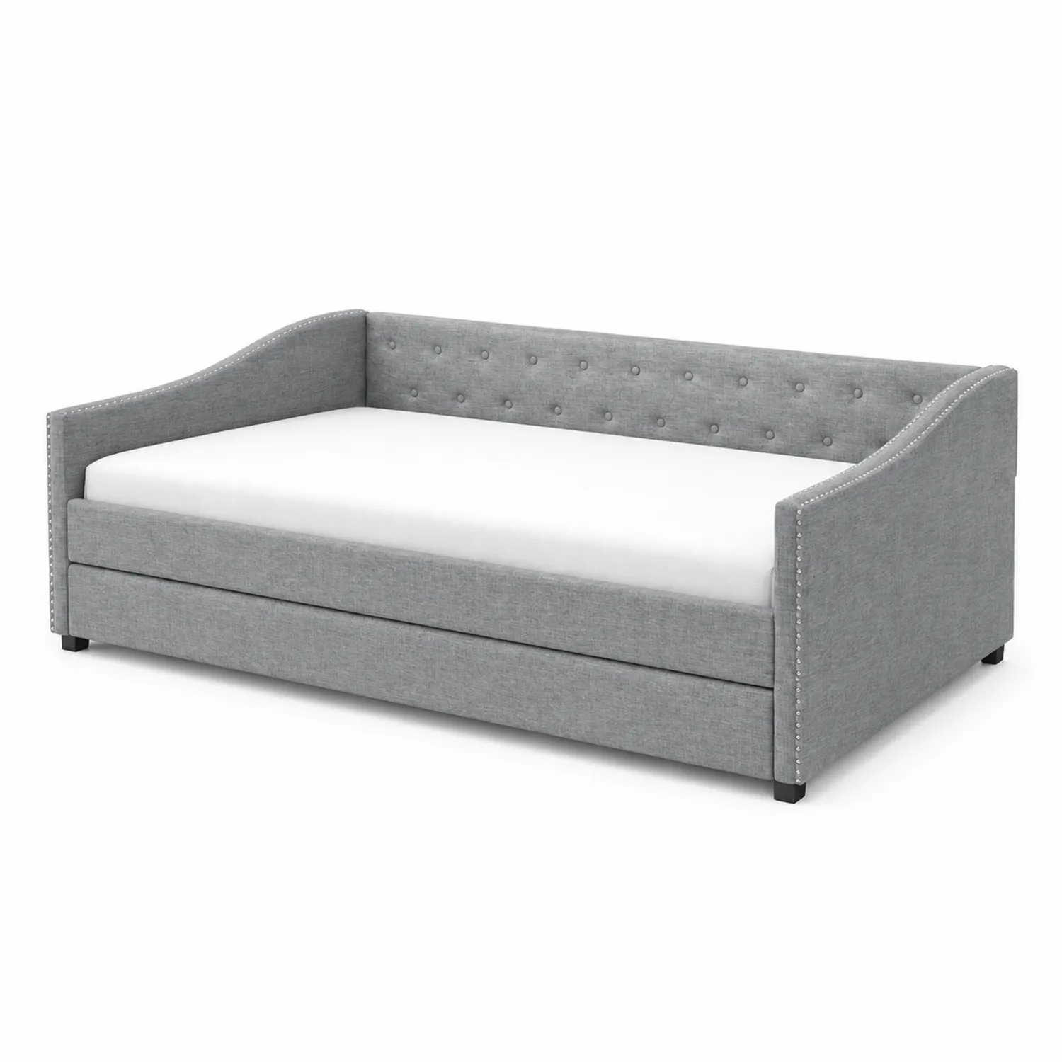 Daybed in Tessuto Grigio con Schienale Decorativo