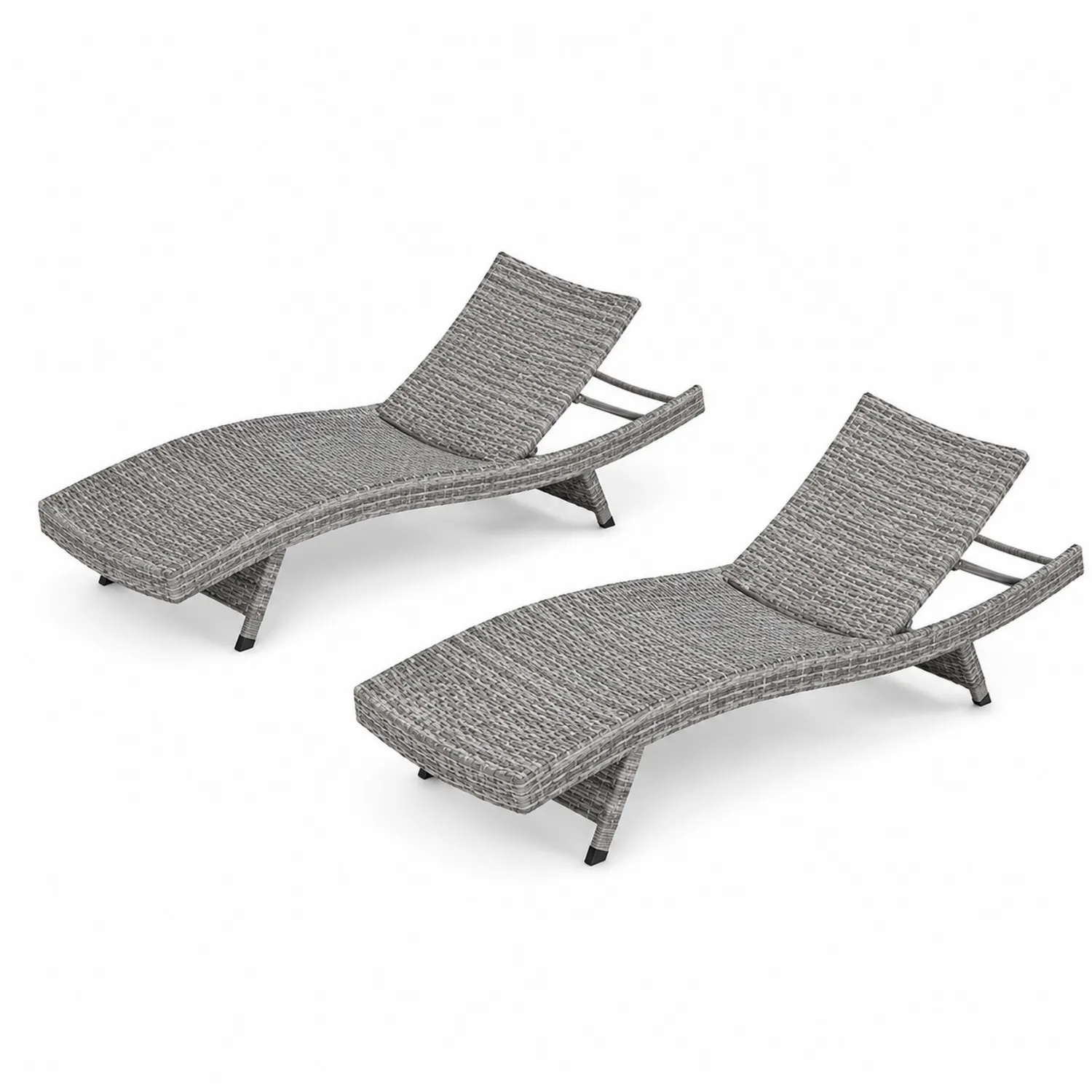 Set di 2 Lettini Prendisole in Rattan Grigio