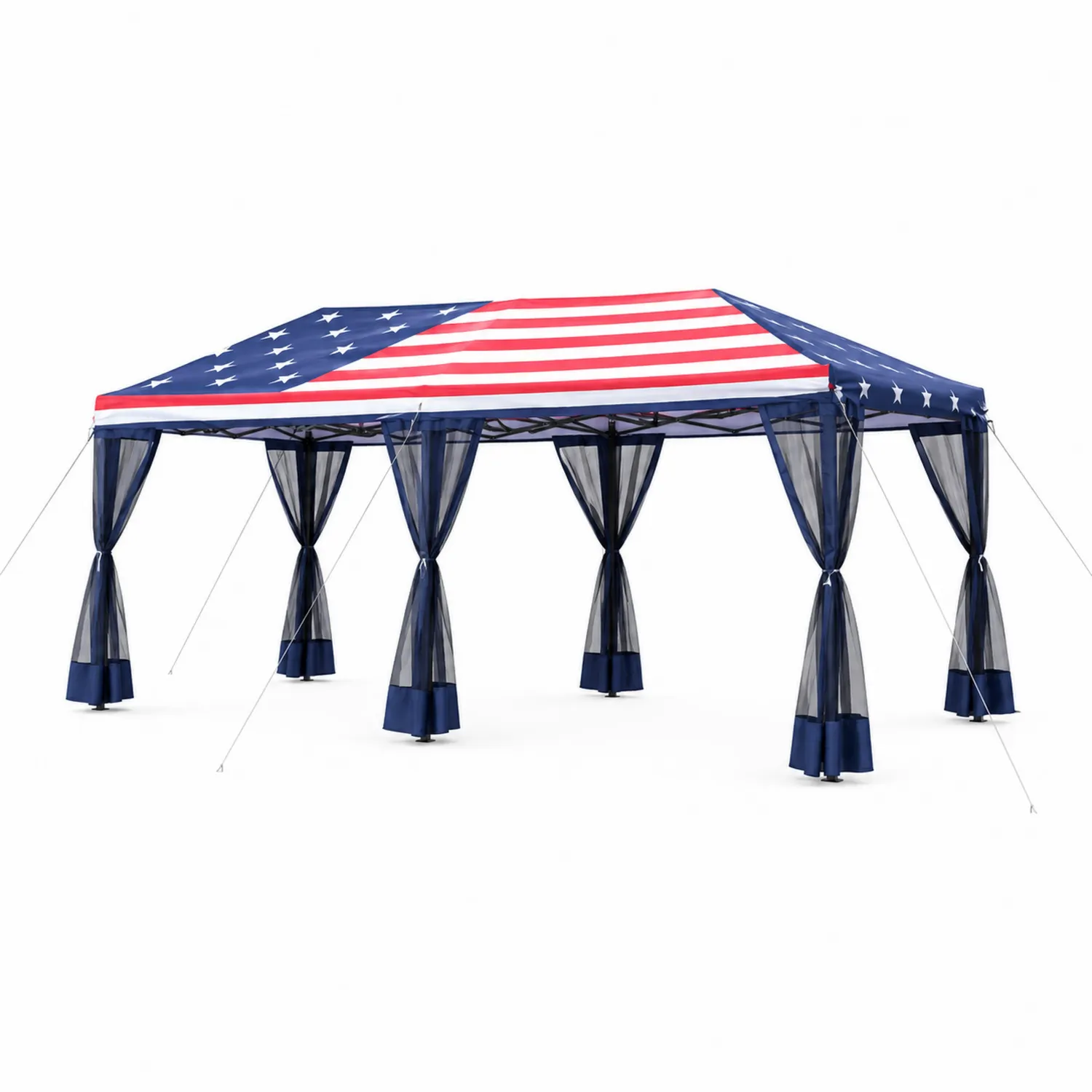 Gazebo da Esterno 3x6 m in Acciaio e Tessuto con Motivo Bandiera Americana