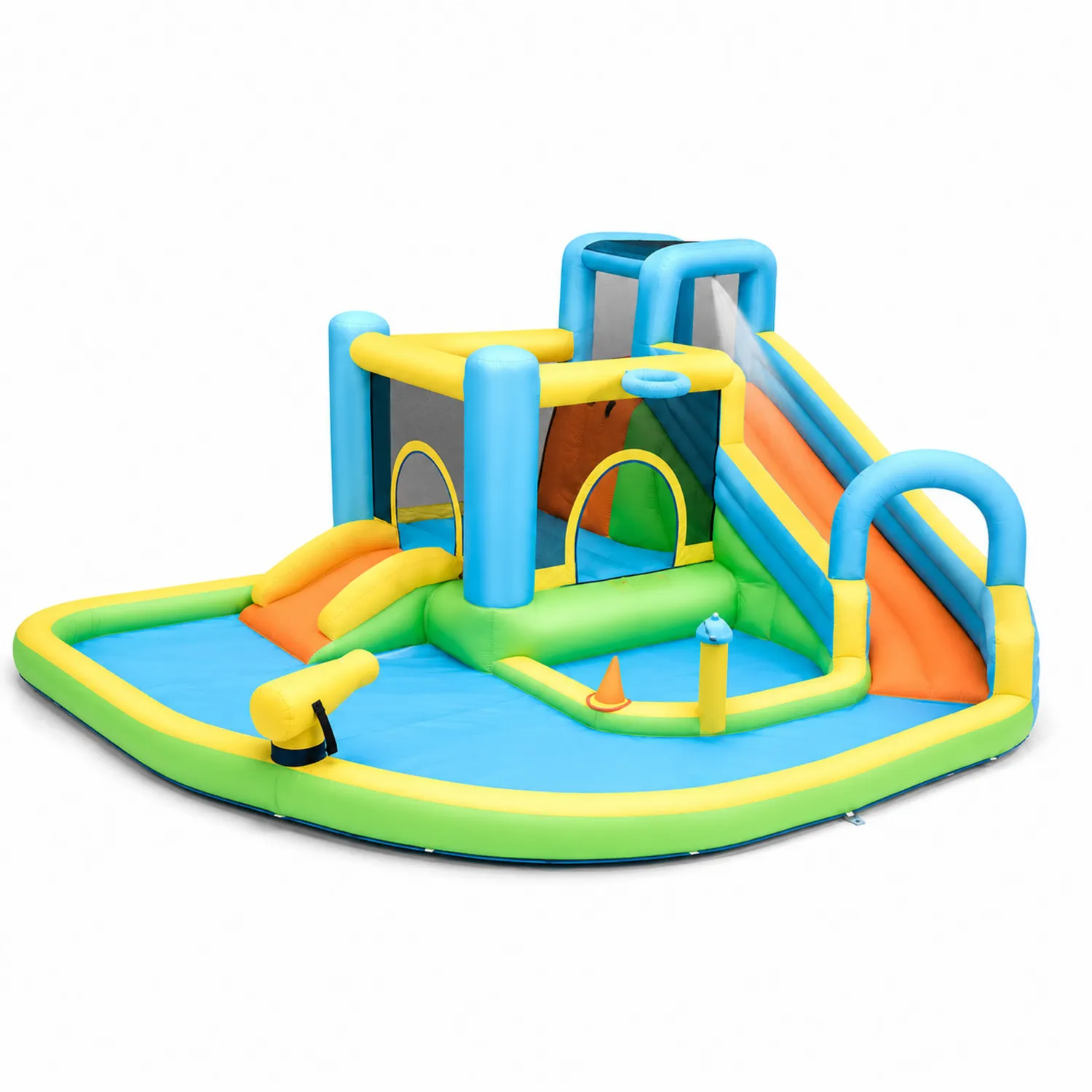 Parco Giochi Gonfiabile in PVC Multicolore con Scivolo e Piscina