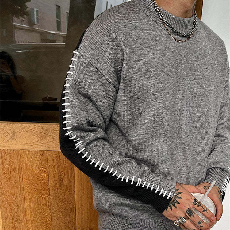 Men's Contrast Color Round Neck Sweater