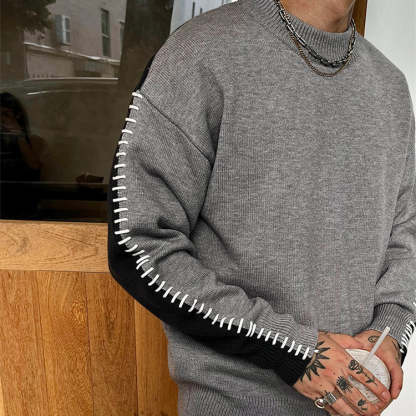 Men's Contrast Color Round Neck Sweater