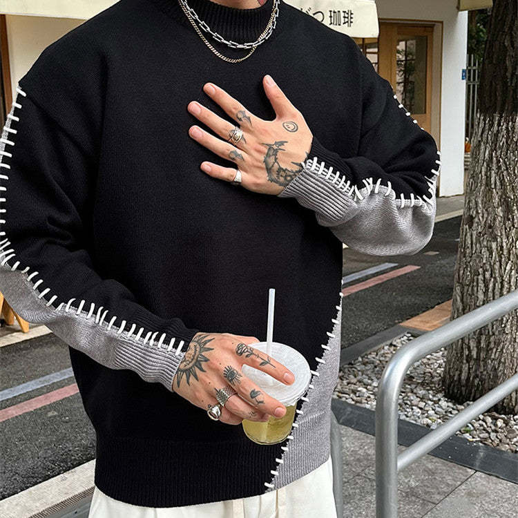 Men's Contrast Color Round Neck Sweater