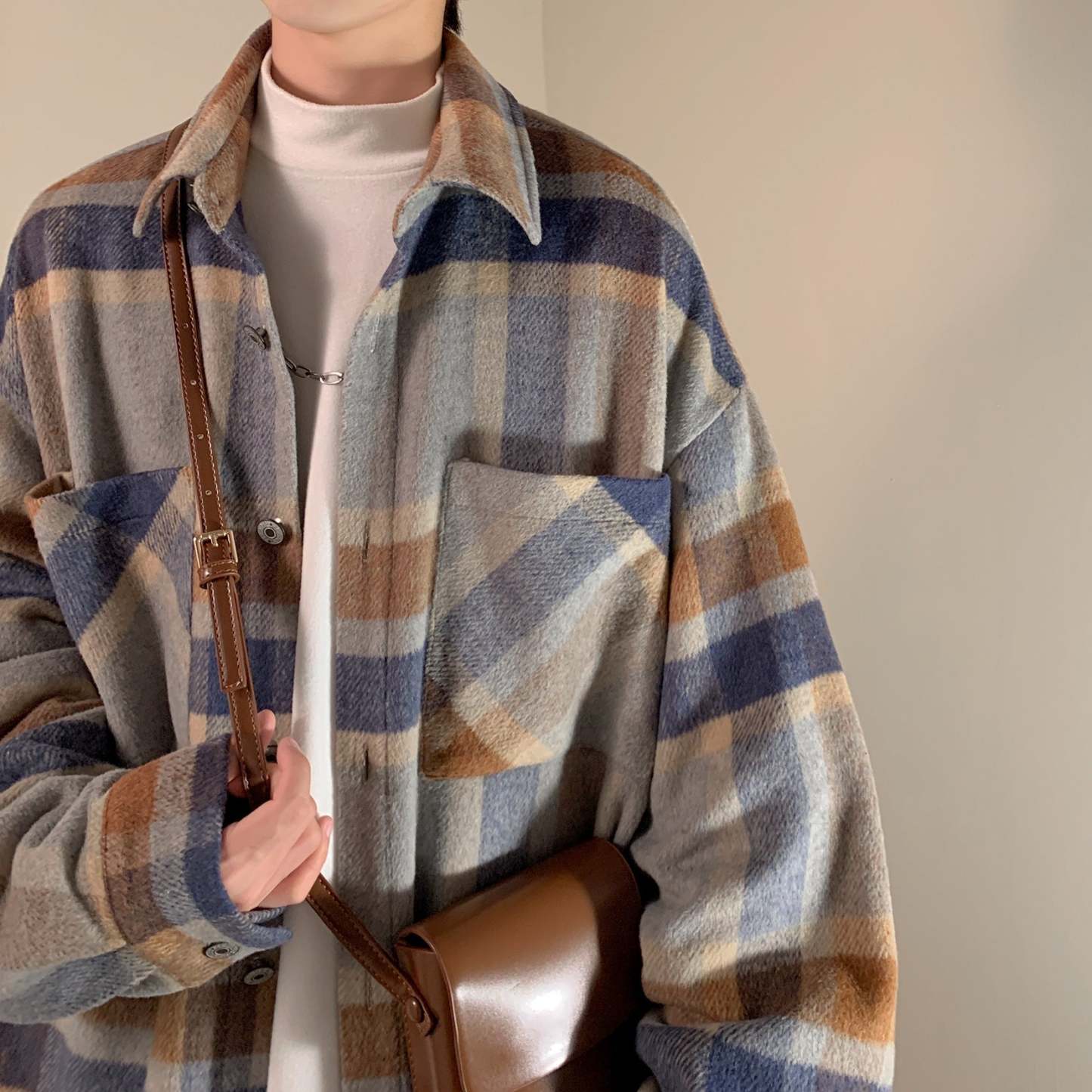 Vintage Brushed Plaid Shirt Fashion Jacket