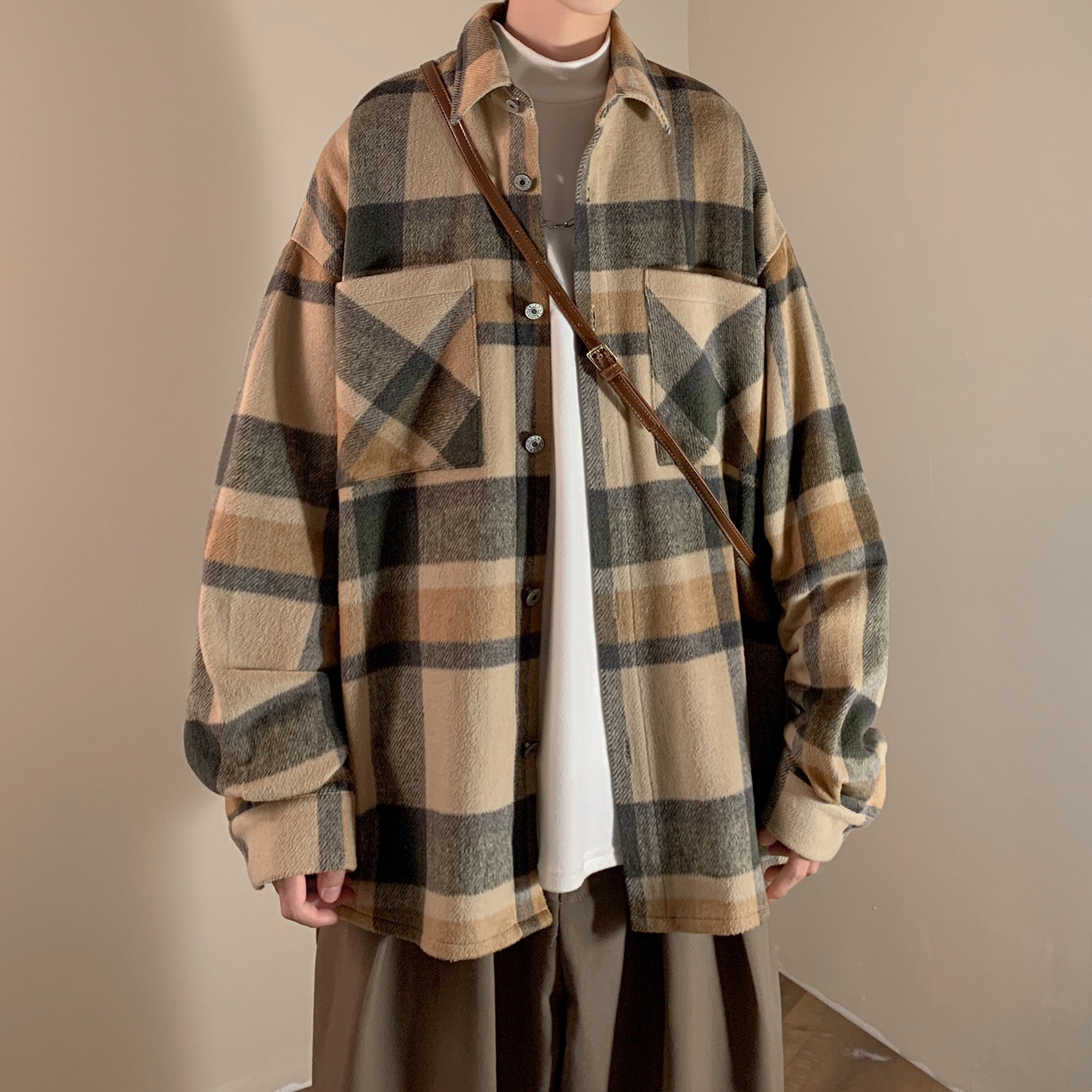 Vintage Brushed Plaid Shirt Fashion Jacket