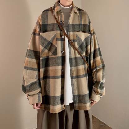 Vintage Brushed Plaid Shirt Fashion Jacket