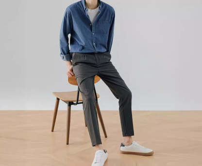 Men's Denim Long-sleeved Shirt Trendy Casual Solid Color Work Clothes Shirt Coat