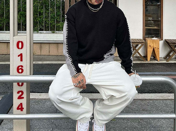 Men's Contrast Color Round Neck Sweater