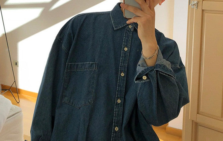 Mens Fashion Loose Denim Shirt Jacket