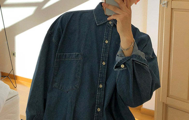 Mens Fashion Loose Denim Shirt Jacket
