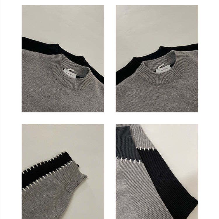 Men's Contrast Color Round Neck Sweater