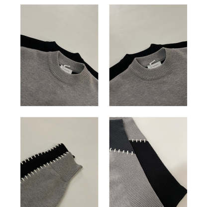 Men's Contrast Color Round Neck Sweater
