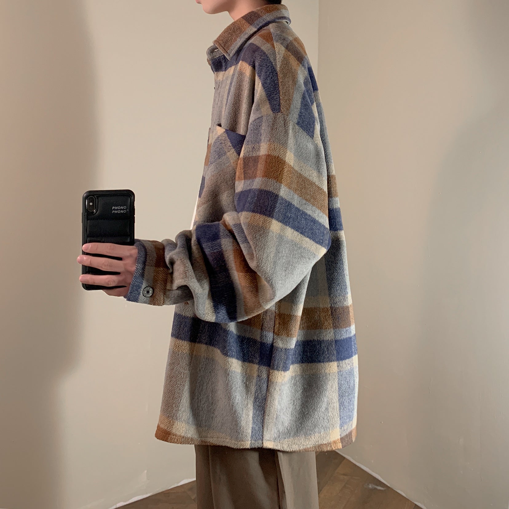 Vintage Brushed Plaid Shirt Fashion Jacket