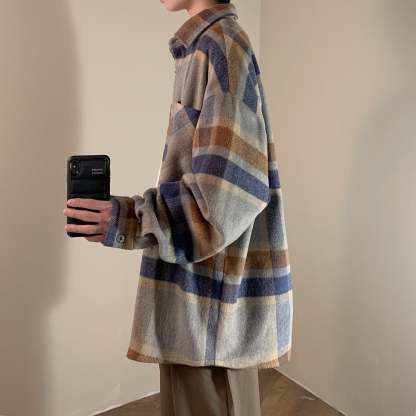 Vintage Brushed Plaid Shirt Fashion Jacket