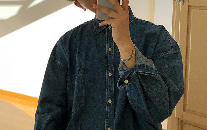 Mens Fashion Loose Denim Shirt Jacket