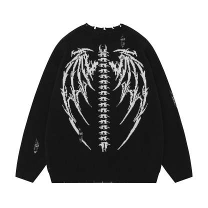 Skull Skeleton Ripped Round Neck Sweater