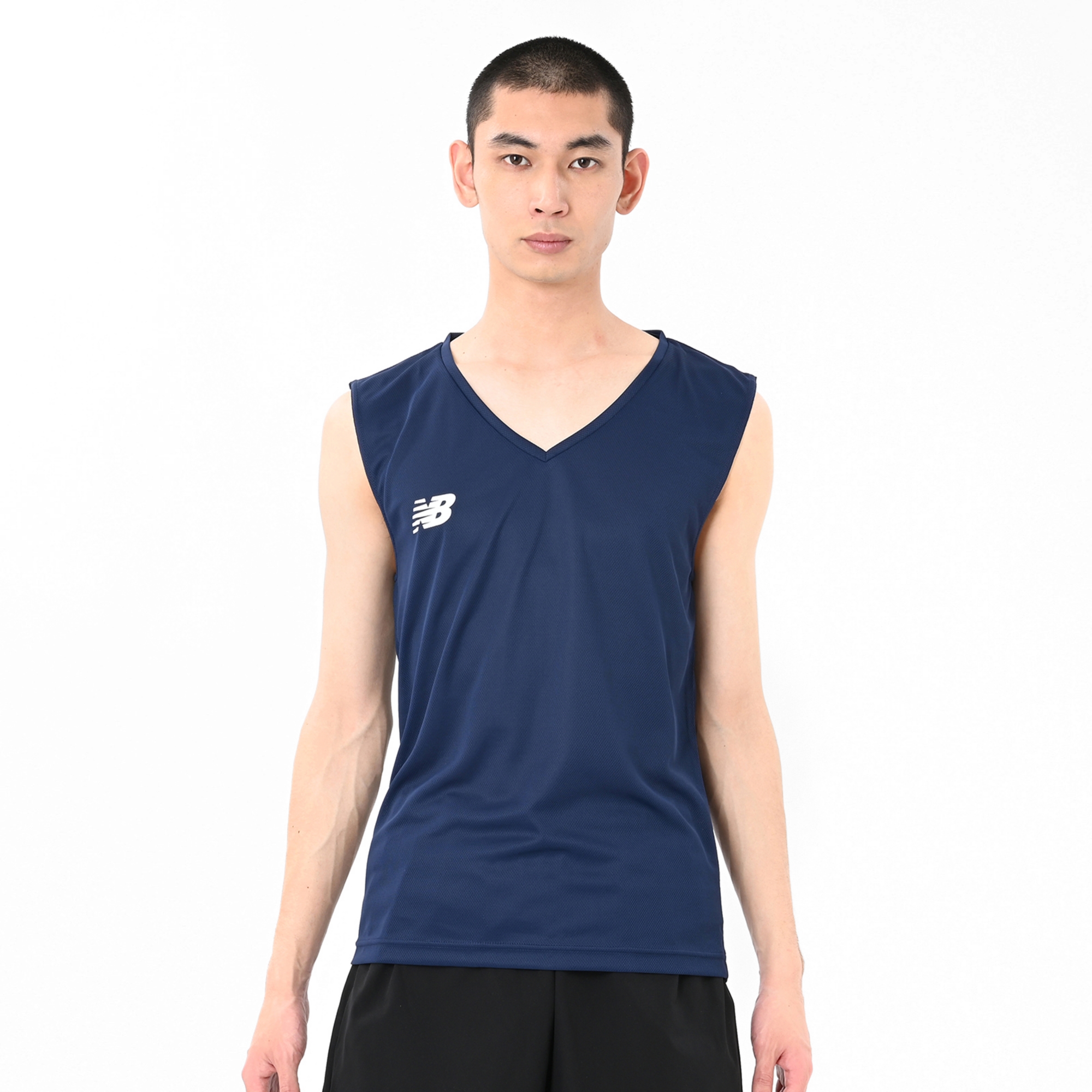 New Balance インナーシャツ Vネックノースリーブ, JMTF1022NV