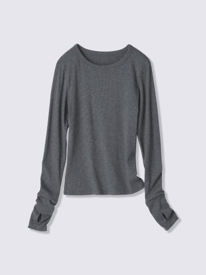 ウォームリブクルーネックT(12分袖) - 08 DARK GRAY